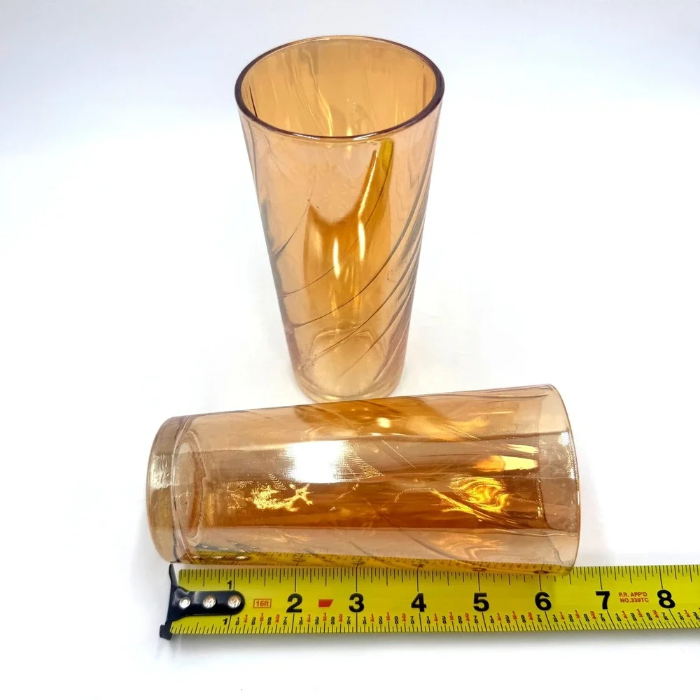 Iridescent Swirl Highball Glasses Set of 2 Amber 1970s